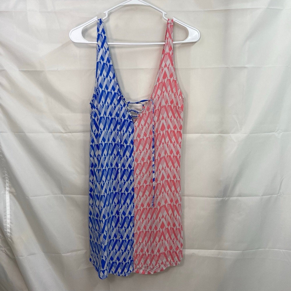 Nordstrom BP women's dual colored blue pink sleeveless v-neck mini dress summer
